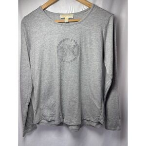 Michael Kors Women's Grey Studded Long Sleeve‎ Round Neck bling Size Large